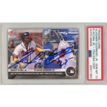 Ronald Acuna Vladimir Guerrero Jr 2021 Topps Now Auto Card Jsy # 267- PSA/DNA 10