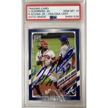 Ronald Acuna Vladimir Guerrero Jr 2021 Topps Series 1 Royal Blue Autograph Card #61 PSA/DNA 10