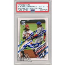 Ronald Acuna Vladimir Guerrero Jr 2021 Topps Series 1 Autograph Card #61 - PSA/DNA 10