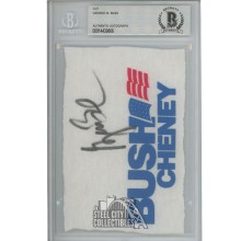 George W Bush Autographed Cut Campaign Flag - BAS 00014439866