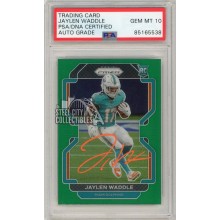 Jaylen Waddle 2021 Panini Prizm Green Autograph Rookie Card #338 PSA/DNA 10 (Orange)