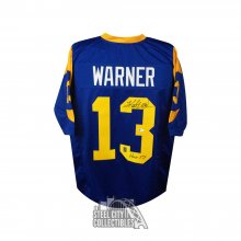 Kurt Warner HOF 17 Autographed St Louis Custom Blue Football Jersey - BAS COA