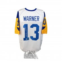 Kurt Warner HOF 17 Autographed St Louis Custom White Football Jersey - BAS COA