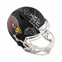 Kurt Warner Autographed Cardinals Flat Black F/S Football Helmet BAS 4 Inscrip