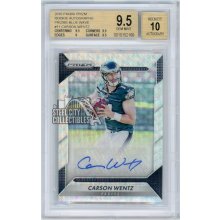 Carson Wentz 2016 Panini Prizm Football Blue Wave Refractor Rookie Autograph 63/149 BGS 9.5