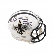 Ricky Williams Smoke Weed Everyday Autographed Saints Flat White Mini Football Helmet - BAS COA