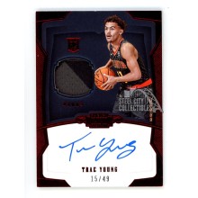 Trae Young 2018-19 Panini Dominion Red Autograph Rookie Jersey Card #180 15/49