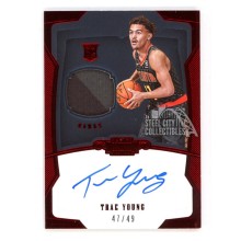 Trae Young 2018-19 Panini Dominion Red Autograph Rookie Jersey Card #180 47/49