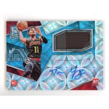 Trae Young 2018-19 Panini Spectra Blue Autograph Rookie Jersey Card #104 13/99