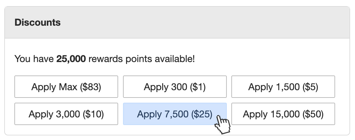 Apply your rewards points for instant savings